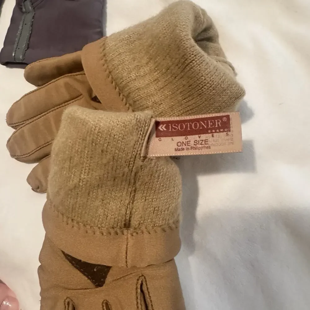 Isotoner Vintage Gloves Womens One Size Fits All Beige Gray Driving - Picture 6 of 7